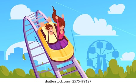 Hand Drawn cartoon amusement park composition