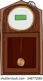 Hand drawn cartoon antique clock with blank digital face