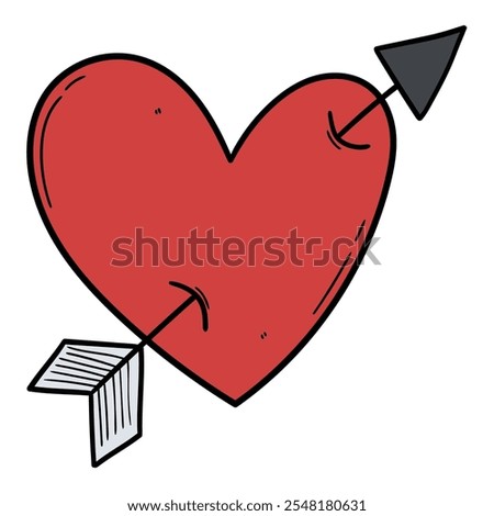 Hand drawn cartoon arrow through the heart isolated on a white background. Vector illustration.