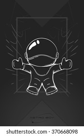 Hand drawn cartoon astronaut in space suit. One died. Line art cosmic vector illustration of cosmonaut who drop or flies.concept of flying in zero gravity, space travel