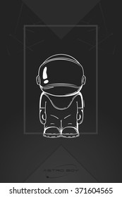 Hand drawn cartoon astronaut in space suit. One died. Line art cosmic vector illustration cosmonaut who stand alone. Concept hello world.