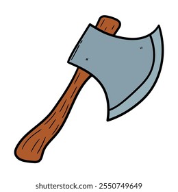 Hacha de dibujos animados dibujada a mano aislada sobre fondo blanco. Ilustración vectorial.