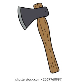 Hand drawn cartoon axe isolated on white background. Vector illustration.