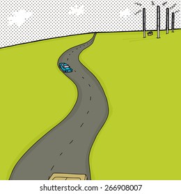 Hand drawn cartoon background road and radio antenna towers