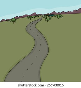 Hand drawn cartoon background of road through wilderness