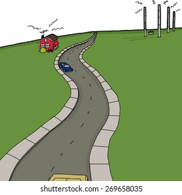 Hand drawn cartoon background road and radio antenna towers