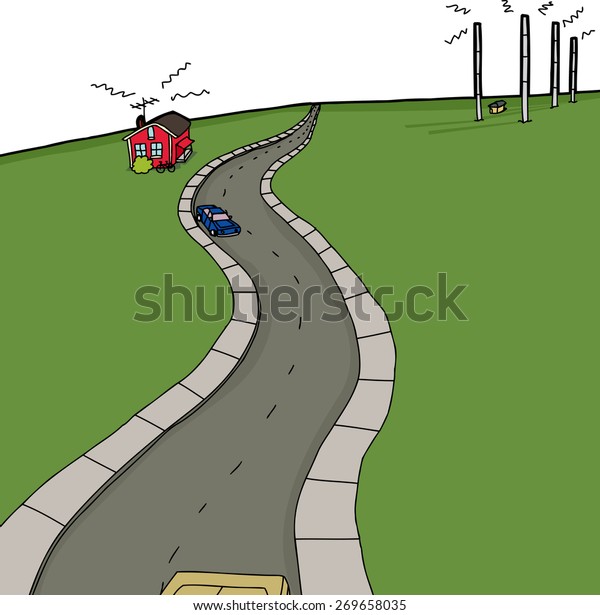 Hand drawn cartoon background road and radio\
antenna towers