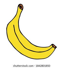 Hand drawn cartoon banana isolated on white background. Cartoon fruit. Vector illustration.  