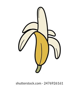 Hand drawn cartoon banana isolated on white background. Vector illustration.