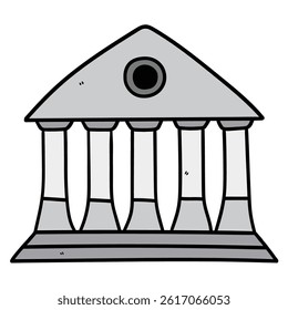 Hand drawn cartoon bank building isolated on white background. Vector illustration.