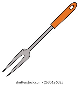 Hand drawn cartoon barbecue fork isolated on white background. Vector illustration.