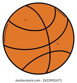 Hand drawn cartoon basketball ball isolated on white background. Vector illustration.