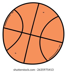 Hand drawn cartoon basketball ball isolated on white background. Vector illustration.