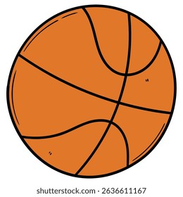 Hand drawn cartoon basketball ball isolated on white background. Vector illustration.
