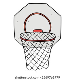 Hand drawn cartoon basketball hoop isolated on white background. Vector illustration.