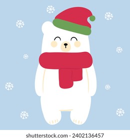 oso de caricatura dibujado a mano con una bufanda roja. con ilustraciones navideñas de lindos stickers animales