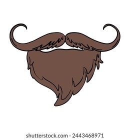 Hand drawn cartoon beard and mustache isolated on white background. Vector illustration.