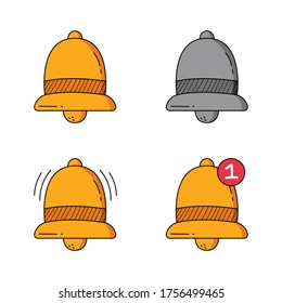 Icono de notificación de la campana de caricatura dibujada a mano