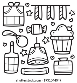 hand drawn cartoon birthday doodle design for wallpaper, stickers, coloring books, pins, emblems, logos and more