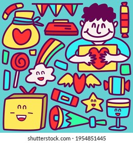 hand drawn cartoon birthday doodle design