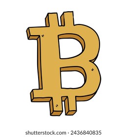 Handgezeichnetes Cartoon-Bitcoin-Symbol isoliert auf weißem Hintergrund. Vektorgrafik.