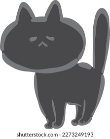 Hand drawn Cartoon black cat isolated on white background.