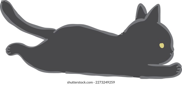 Hand drawn Cartoon black cat isolated on white background.