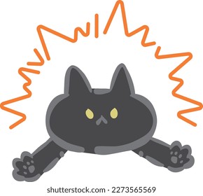Hand drawn Cartoon black cat isolated on white background.