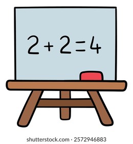 Hand drawn cartoon blackboard with a math example icon isolated on a white background. Vector illustration.