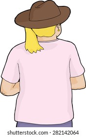 Hand drawn cartoon of blond woman with cowboy hat
