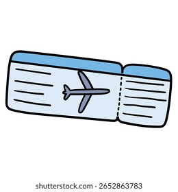 Bilhete azul desenhado à mão isolado no fundo branco. Ilustração vetorial.