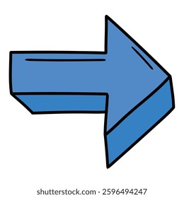 Hand drawn cartoon blue arrow pointing right isolated on white background. Vector illustration.