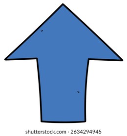 Hand drawn cartoon blue arrow pointing up isolated on white background. Vector illustration.