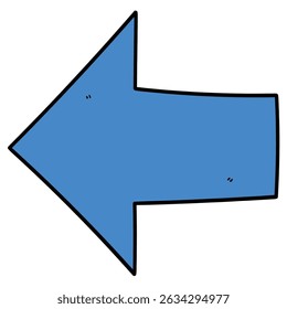 Hand drawn cartoon blue arrow pointing left isolated on white background. Vector illustration.