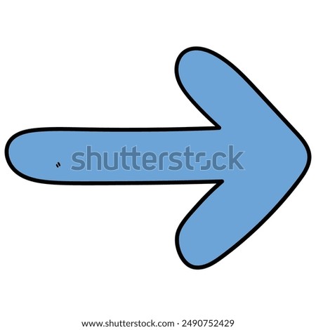 Hand drawn cartoon blue arrow isolated on white background. Vector illustration.