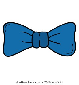 Hand drawn cartoon blue bow tie isolated on white background. Vector illustration.
