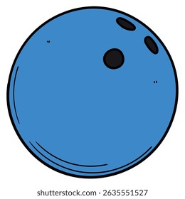 Hand drawn cartoon blue bowling ball isolated on white background. Vector illustration.