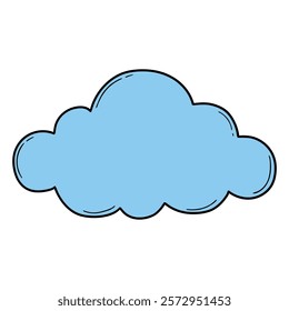 Hand drawn cartoon blue cloud isolated on white background. Vector illustration.
