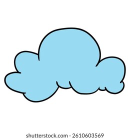 Hand drawn cartoon blue cloud isolated on white background. Vector illustration.
