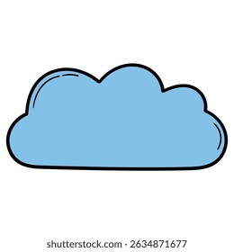 Hand drawn cartoon blue cloud isolated on white background. Vector illustration.