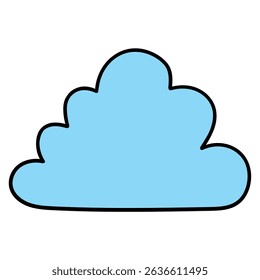 Hand drawn cartoon blue cloud isolated on white background. Vector illustration.