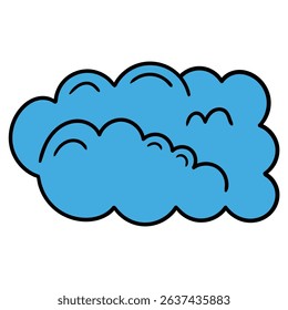 Hand drawn cartoon blue cloud isolated on white background. Vector illustration.