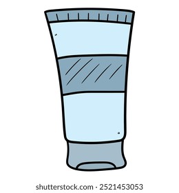 Hand drawn cartoon blue cream tube isolated on white background. Vector illustration.