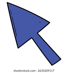 Dibujado a mano flecha de cursor azul de dibujos animados aislado sobre fondo blanco. Ilustración vectorial.