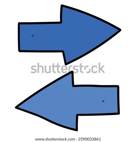 Hand drawn cartoon blue data exchange icon isolated on white background. Vector illustration.