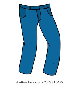 Hand drawn cartoon blue denim jeans isolated on white background. Vector illustration.