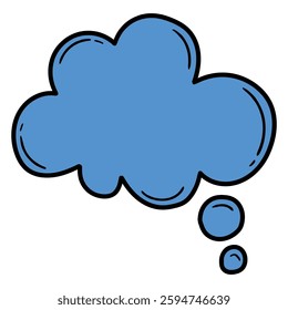 Hand drawn cartoon blue empty speech bubble isolated on white background. Vector illustration.