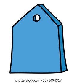 Hand drawn cartoon blue empty price tag isolated on white background. Vector illustration.