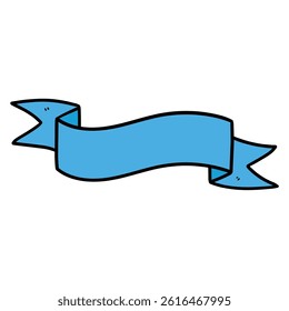 Hand drawn cartoon blue empty ribbon banner isolated on white background. Vector illustration.