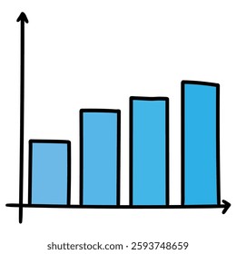 Hand drawn cartoon blue growing graph isolated on white background. Vector illustration.